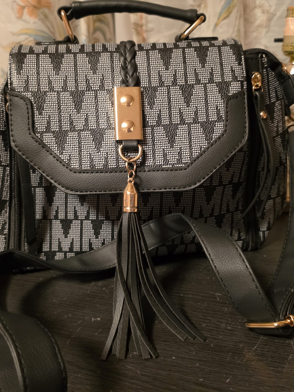 MKF Collection Black Tassle Gold Embellishment